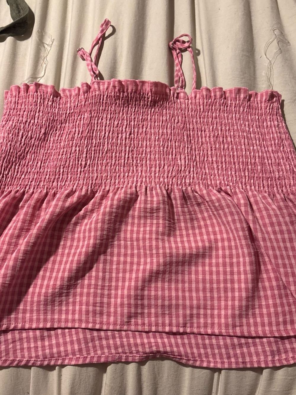 Pink Gingham Smocked Camisole Top with Adjustable Straps